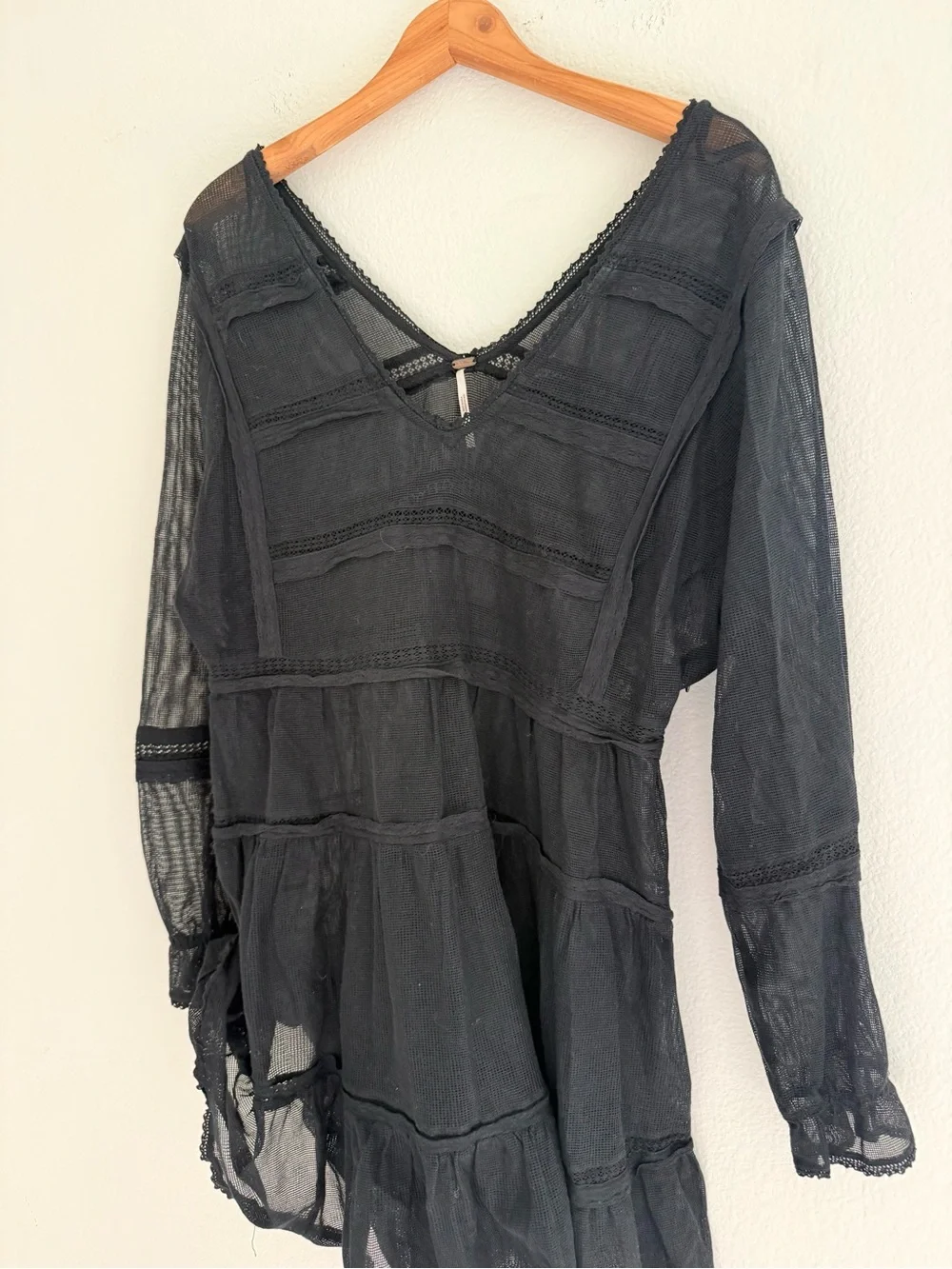 Free People Berlin mini dress sheer mesh lace ruffle trim Flowy beach cover